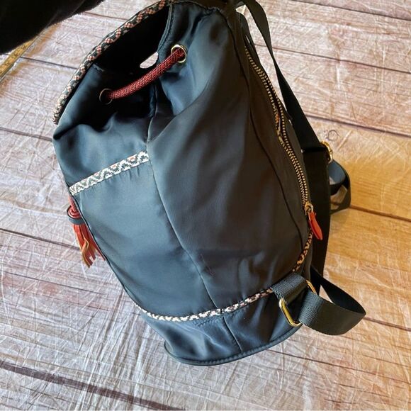 Spartina 449 Armada Drawstring Backpack Herringbone Blue Coral Tassles - Picture 6 of 13